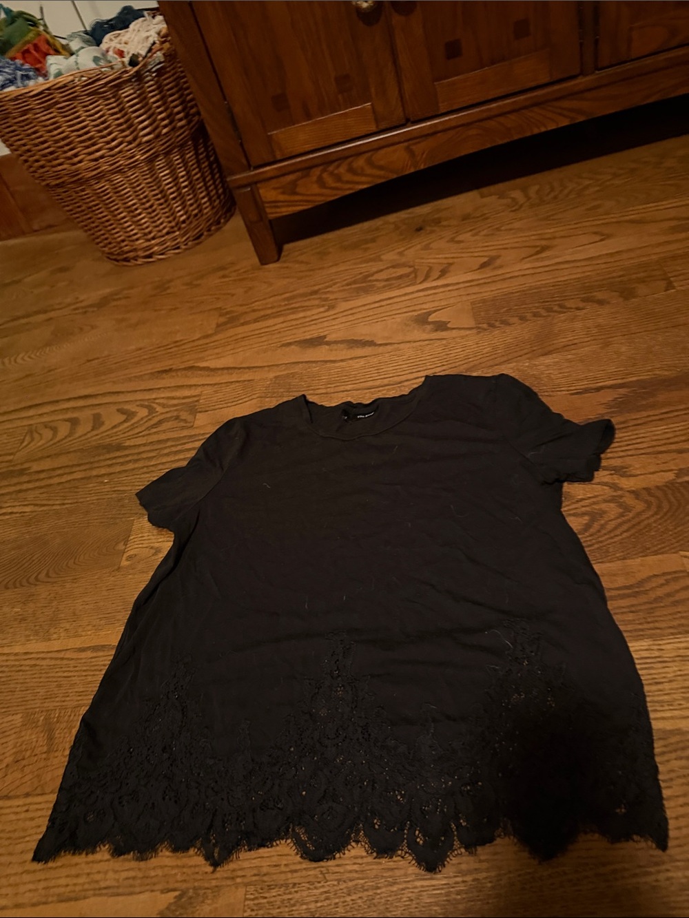 The Kooples Black Tee with Lace Hem